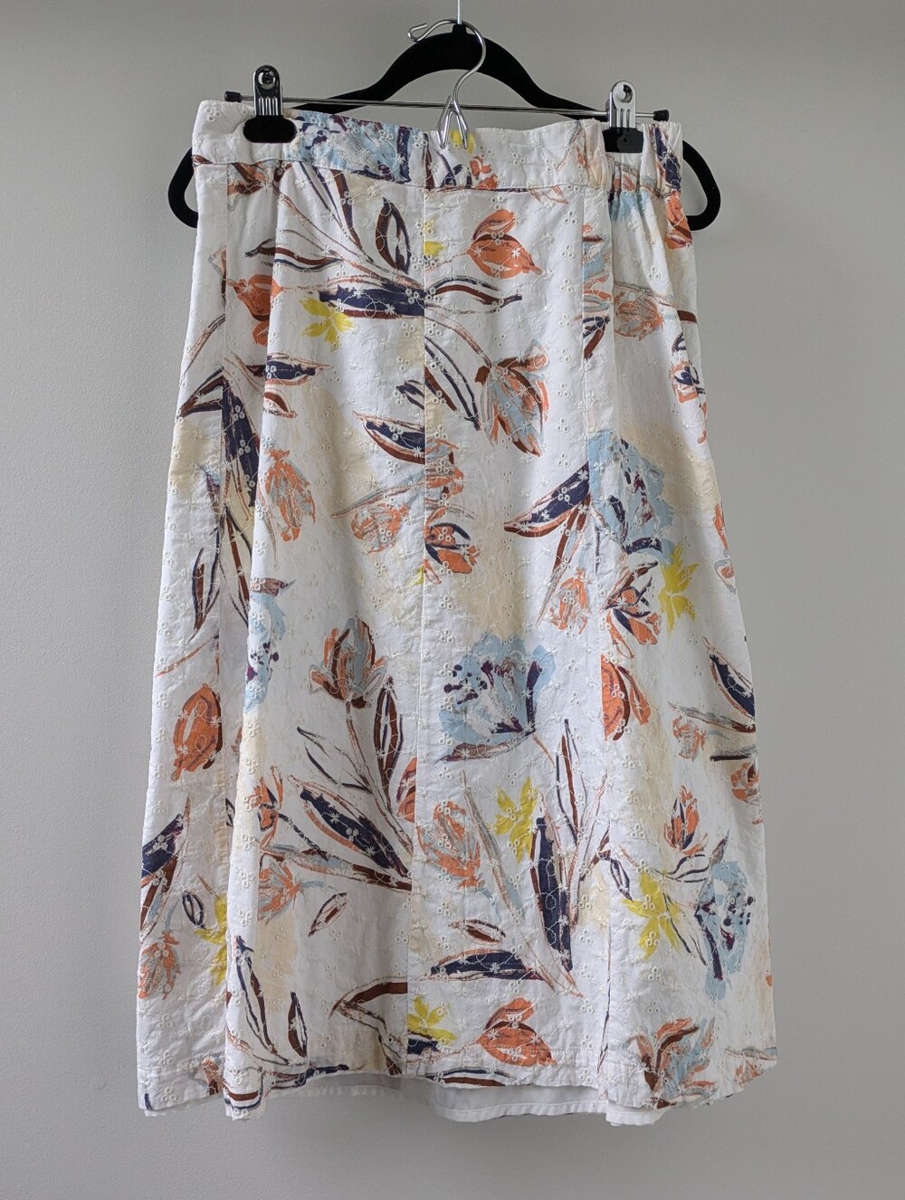Classic White Floral A-Line Skirt with Colorful Accents